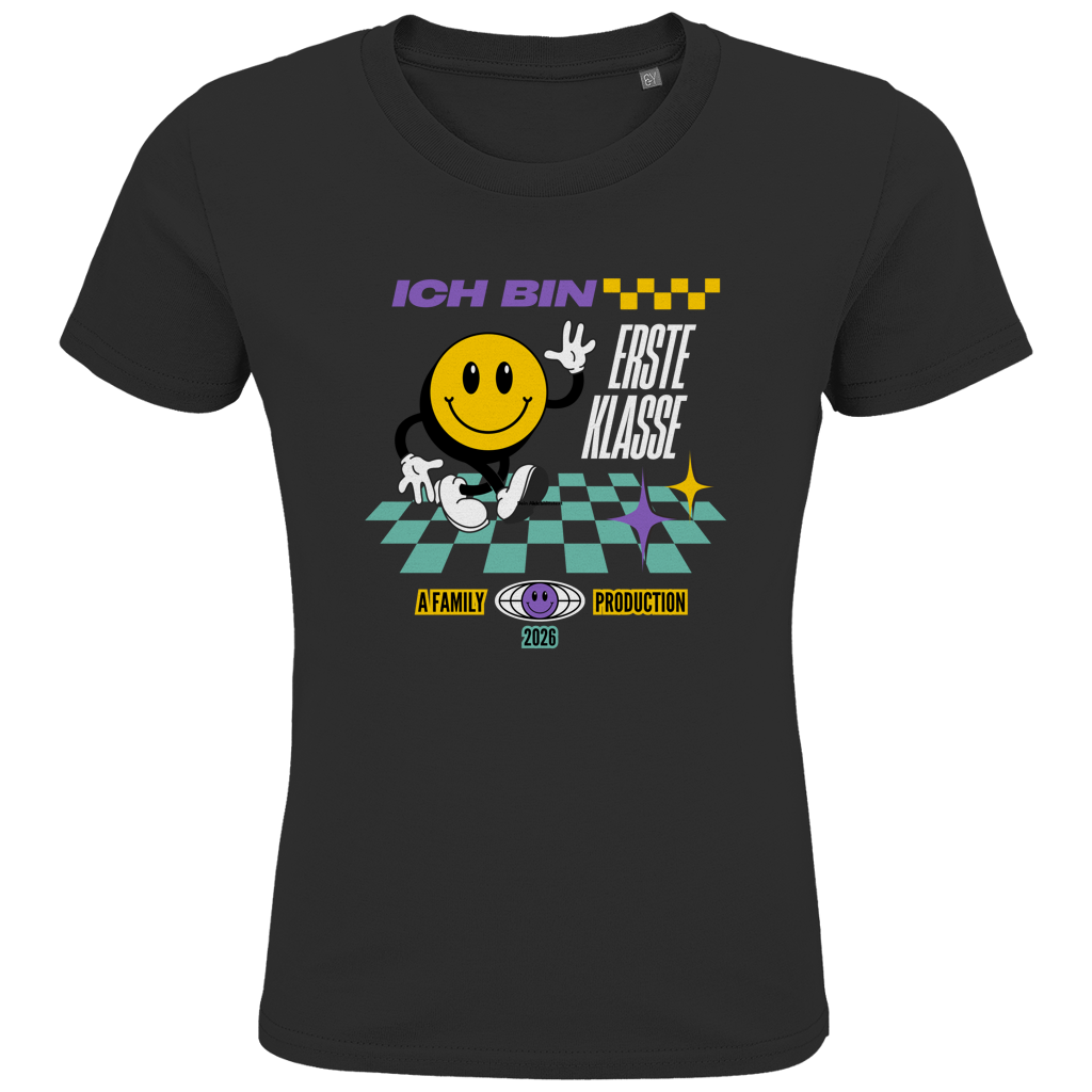Schulkind T-Shirt "Rennstreifen" Ich bin Erste Klasse dunkler HG
