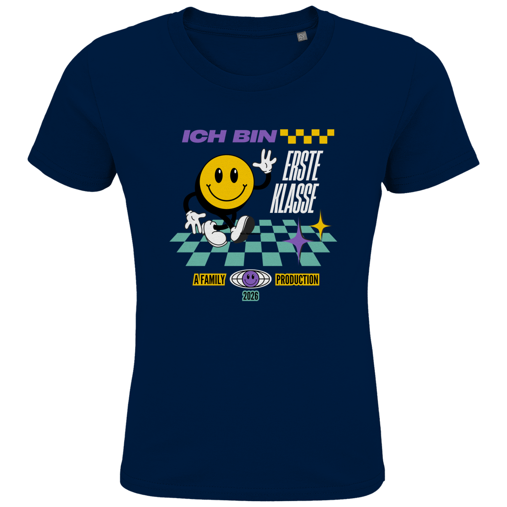 Schulkind T-Shirt "Rennstreifen" Ich bin Erste Klasse dunkler HG