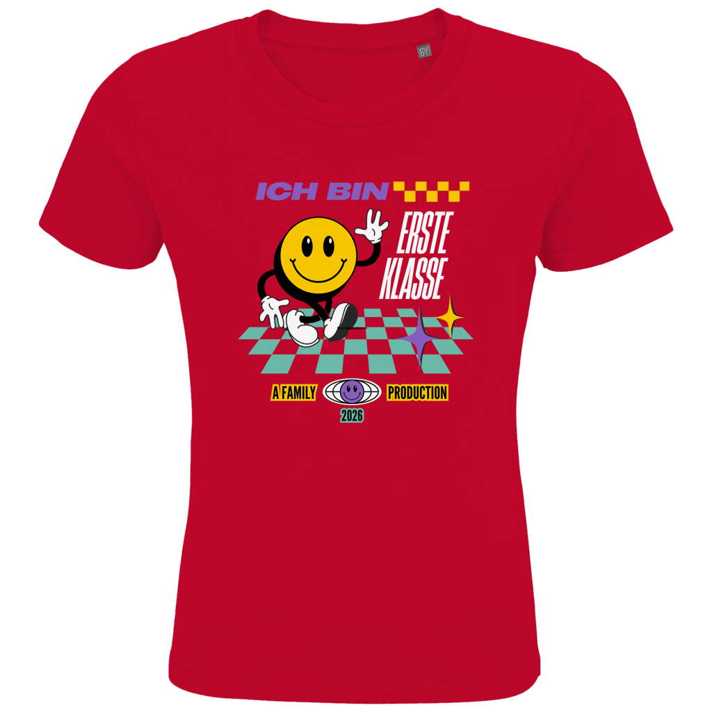 Schulkind T-Shirt "Rennstreifen" Ich bin Erste Klasse dunkler HG