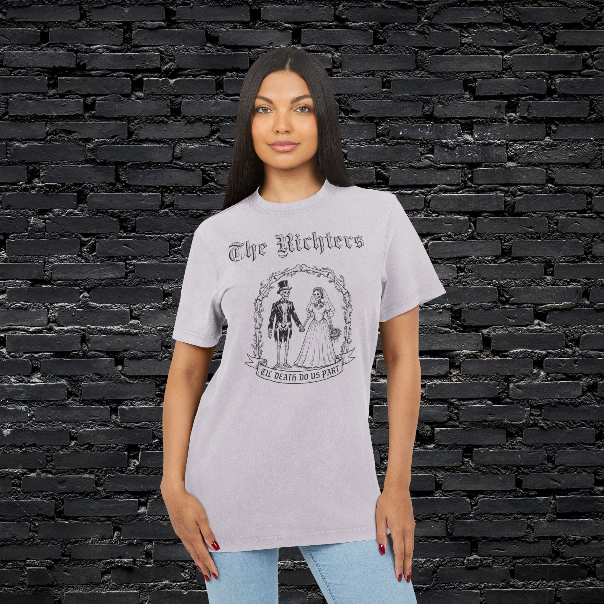 "Skelett Paar" personalisiert mit Wunschnamen Band Shirt im Vintage Look