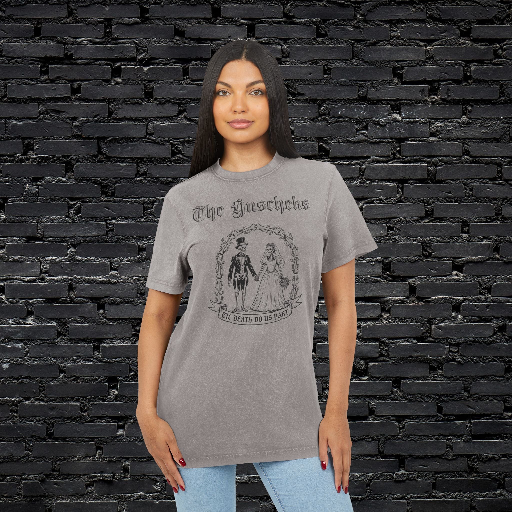 "Skelett Paar" personalisiert mit Wunschnamen Band Shirt im Vintage Look