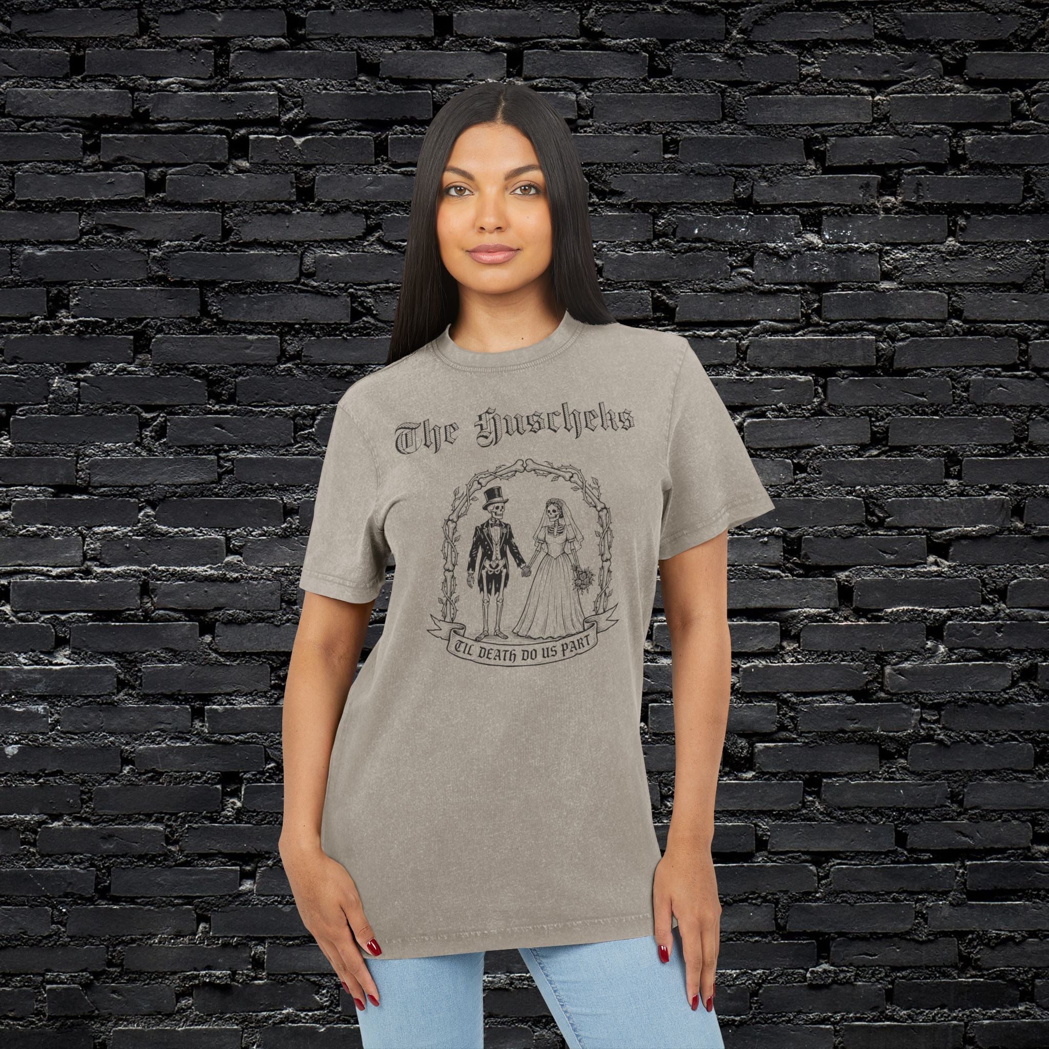 "Skelett Paar" personalisiert mit Wunschnamen Band Shirt im Vintage Look